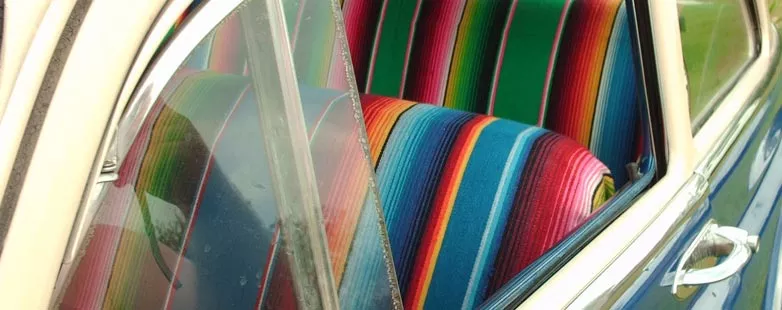 Mexican blankets as car seat covers